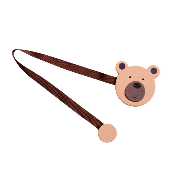 Cute bear tie which can be used to hold up the blackout fabric in your child's bedroom. Handmade wooden accessory that will look adorable in any kids bedroom. 